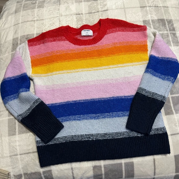 OLD NAVY RAINBOW 🌈 KNIT SWEATER ST Festive Striped Boxy Fit Pullover Oversized - Picture 11 of 11